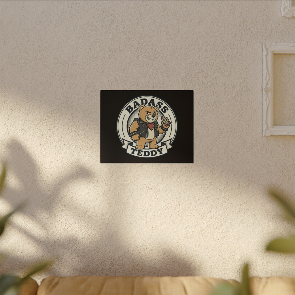 Badass Teddy Canvas Wall Art — Edgy Teddy Bear Stretched Matte Print