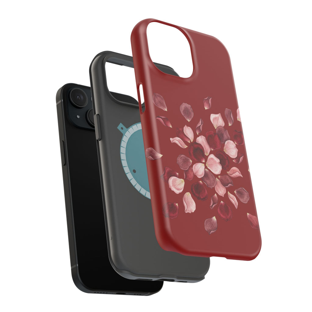 Phone Case — Red Floral Petal Magnetic Impact-Resistant Cover