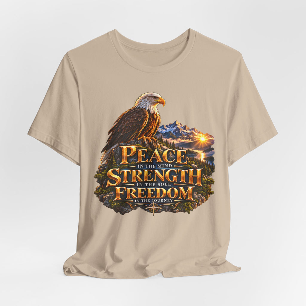 Eagle Mountain Sunrise T‑Shirt — "Peace Strength Freedom" Patriotic Tee