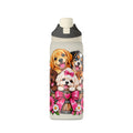 32oz Insulated Water Bottle with Adorable Dogs and Flowers