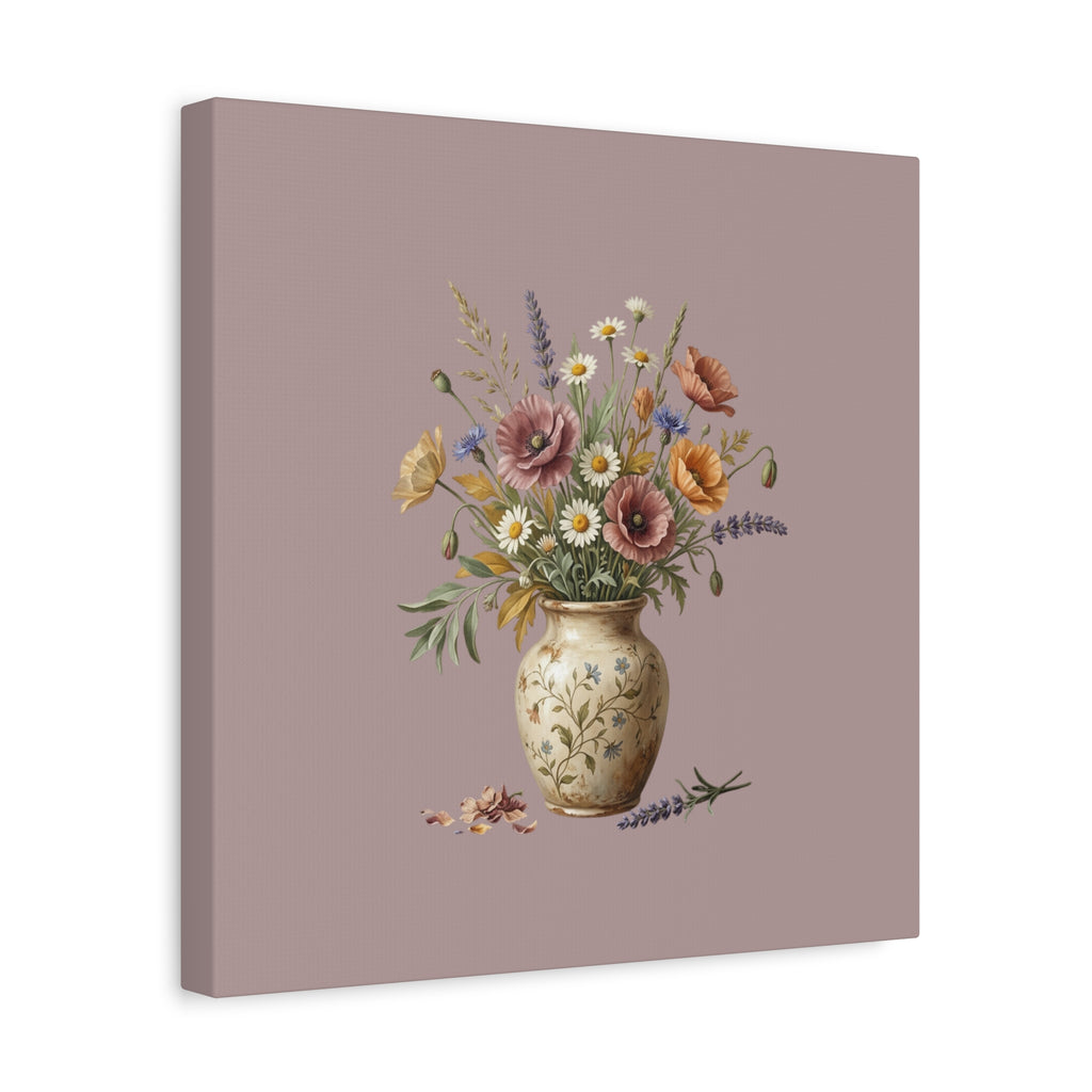 Botanical Vase Floral Canvas Print — Vintage Wildflower Wall Art