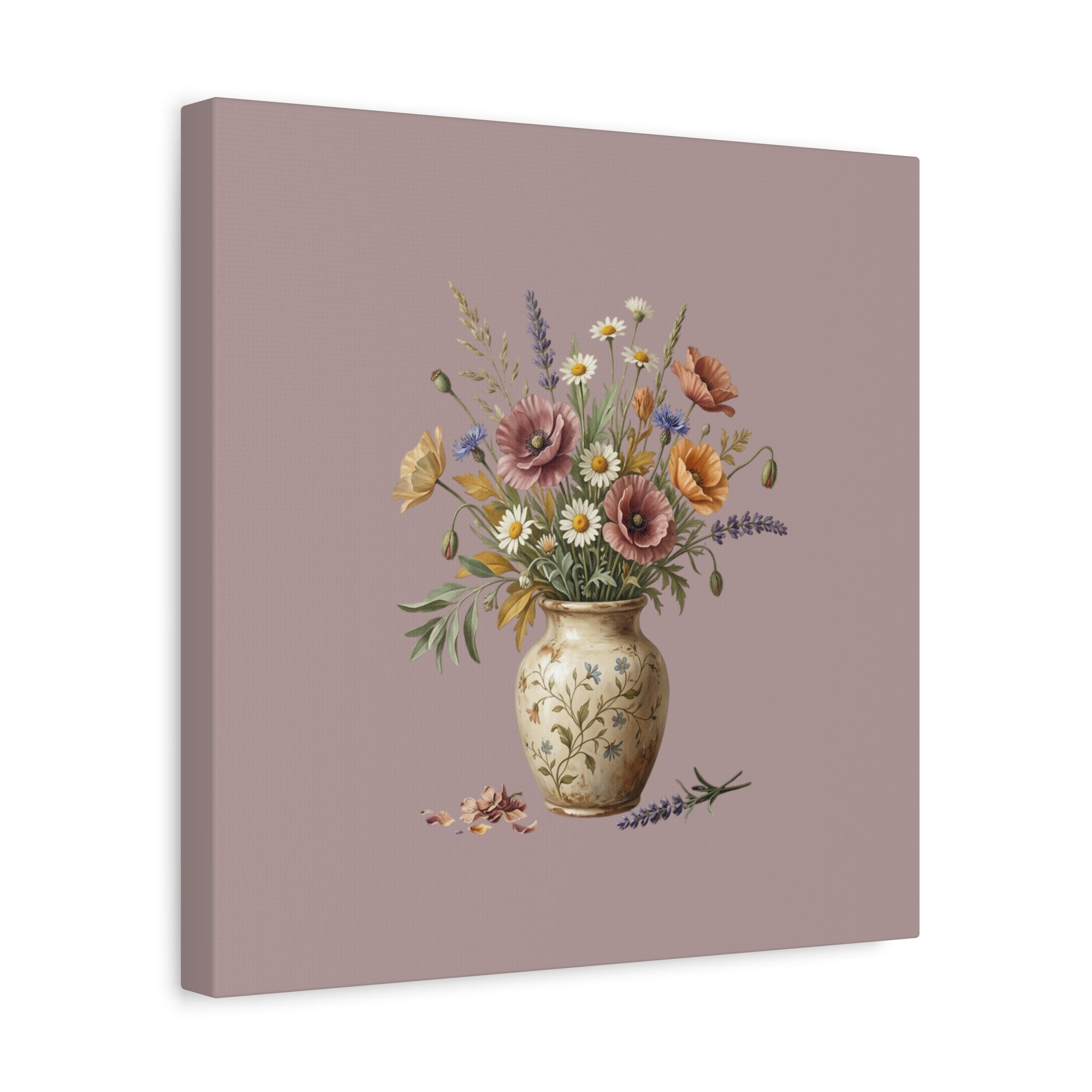 Botanical Vase Floral Canvas Print — Vintage Wildflower Wall Art