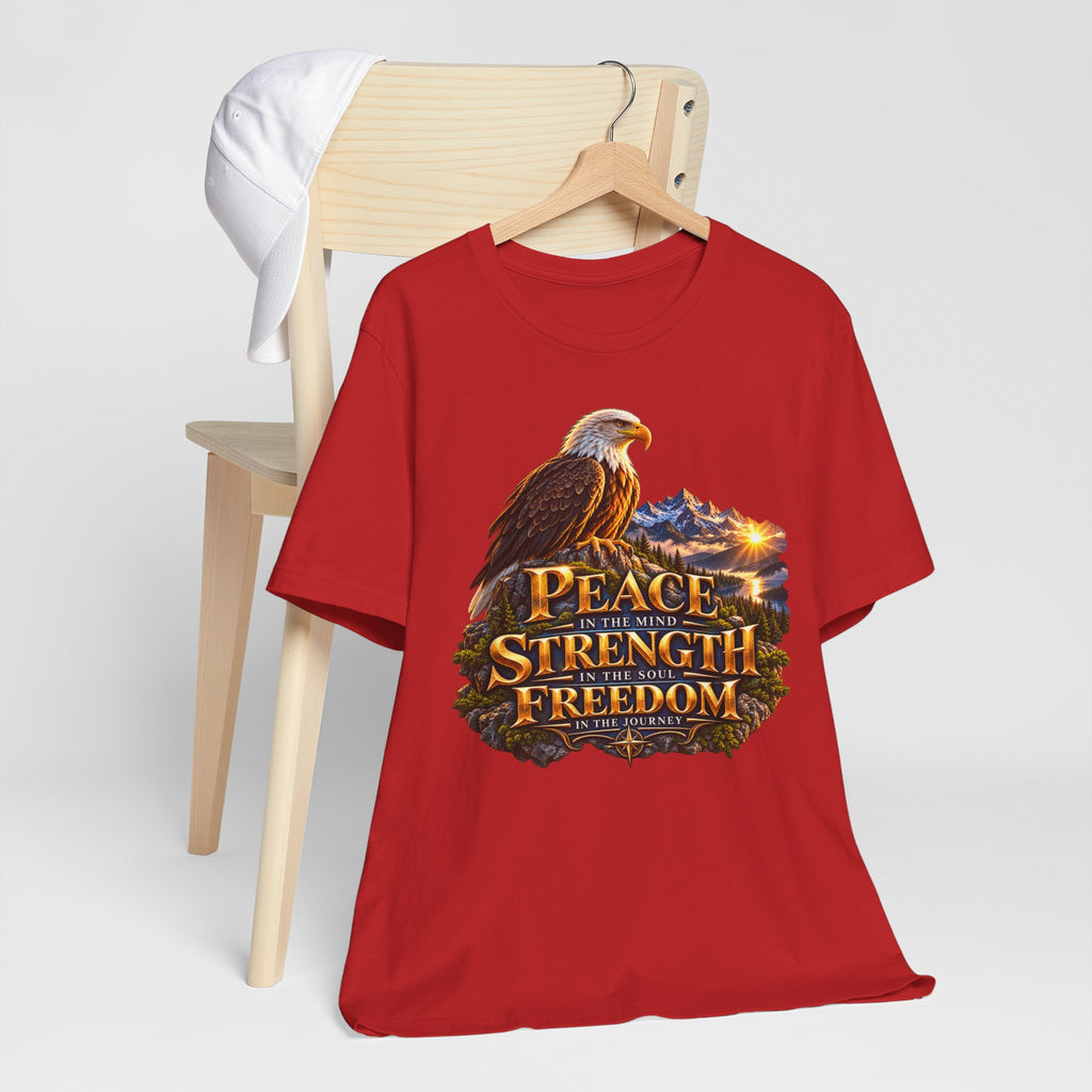 Eagle Mountain Sunrise T‑Shirt — "Peace Strength Freedom" Patriotic Tee