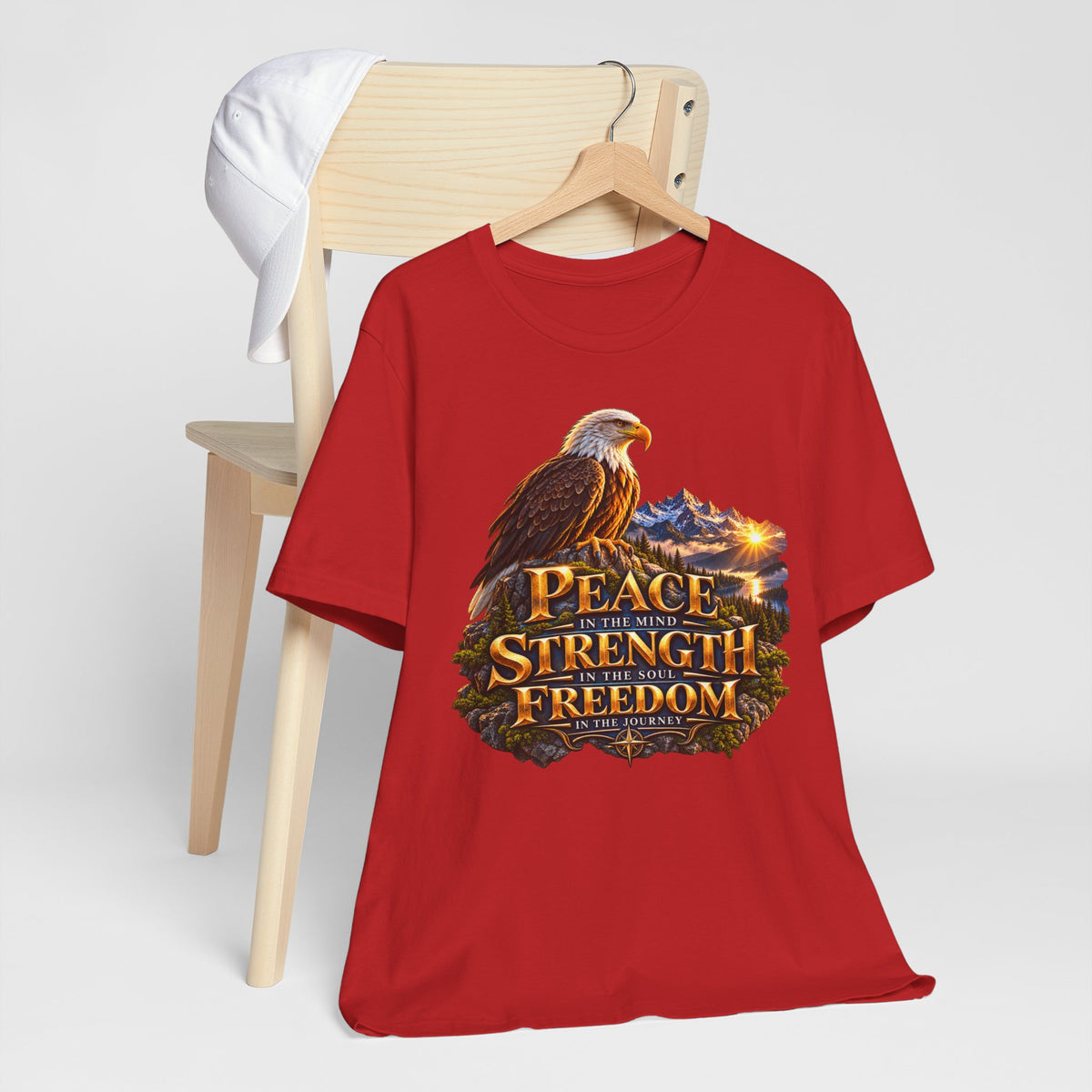 Eagle Mountain Sunrise T‑Shirt — "Peace Strength Freedom" Patriotic Tee
