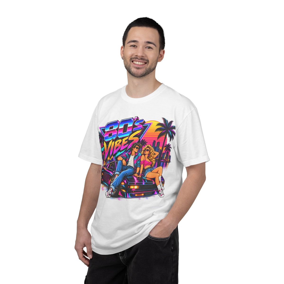 80s Vibes retro car scene T-shirt | neon palm sunset