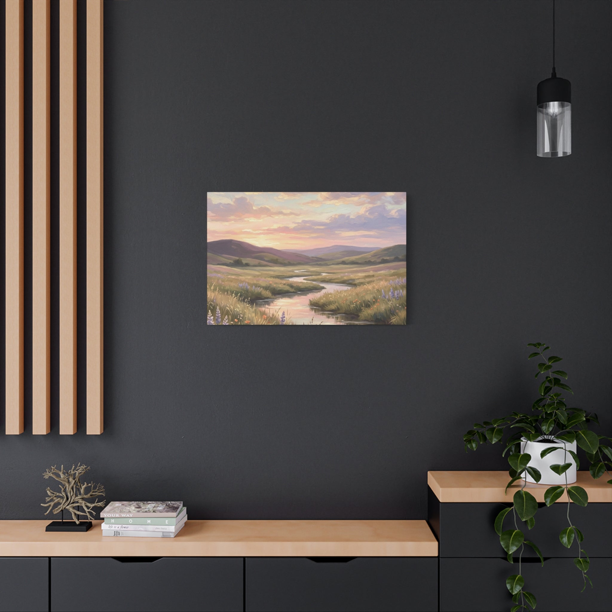 Sunset Meadow Canvas Wall Art - Stretched Matte Landscape Print
