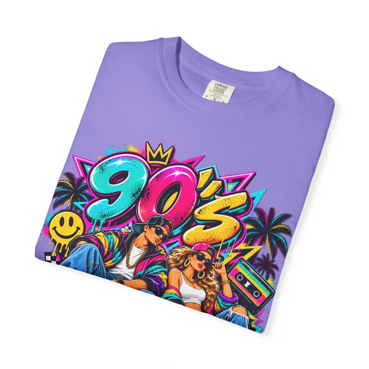 90s Retro Streetwear T-Shirt — Vintage Boombox & Neon Graffiti Design