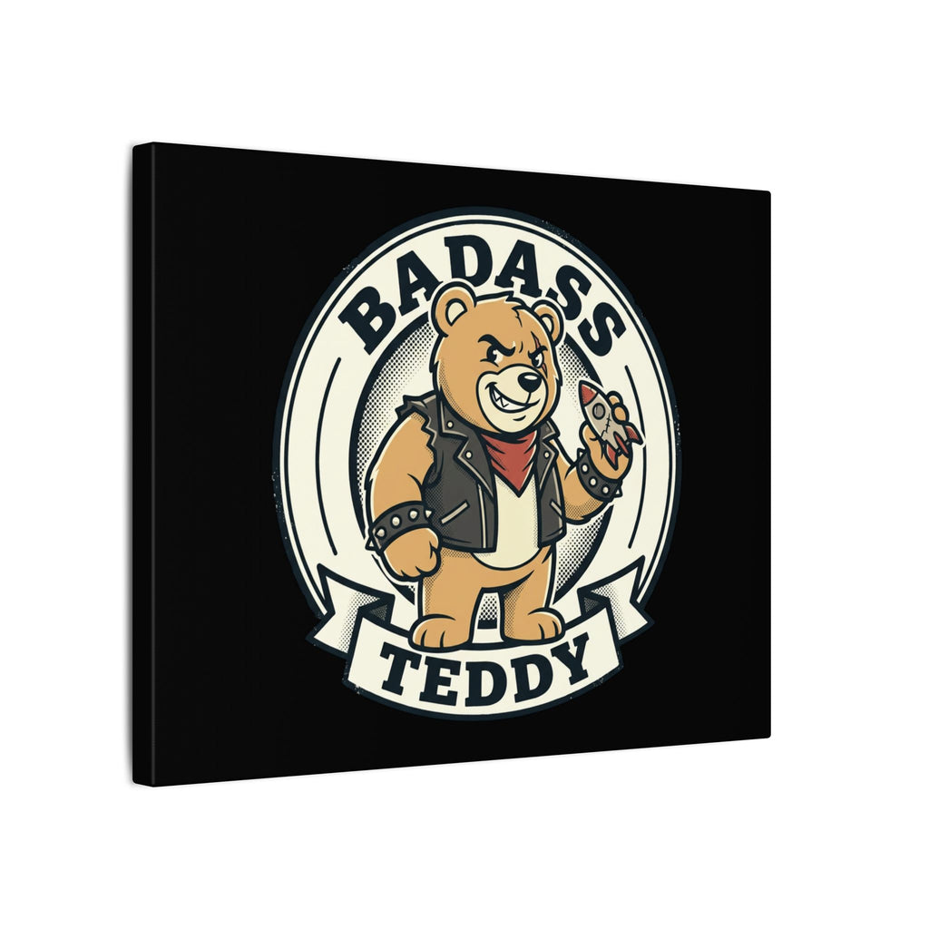 Badass Teddy Canvas Wall Art — Edgy Teddy Bear Stretched Matte Print