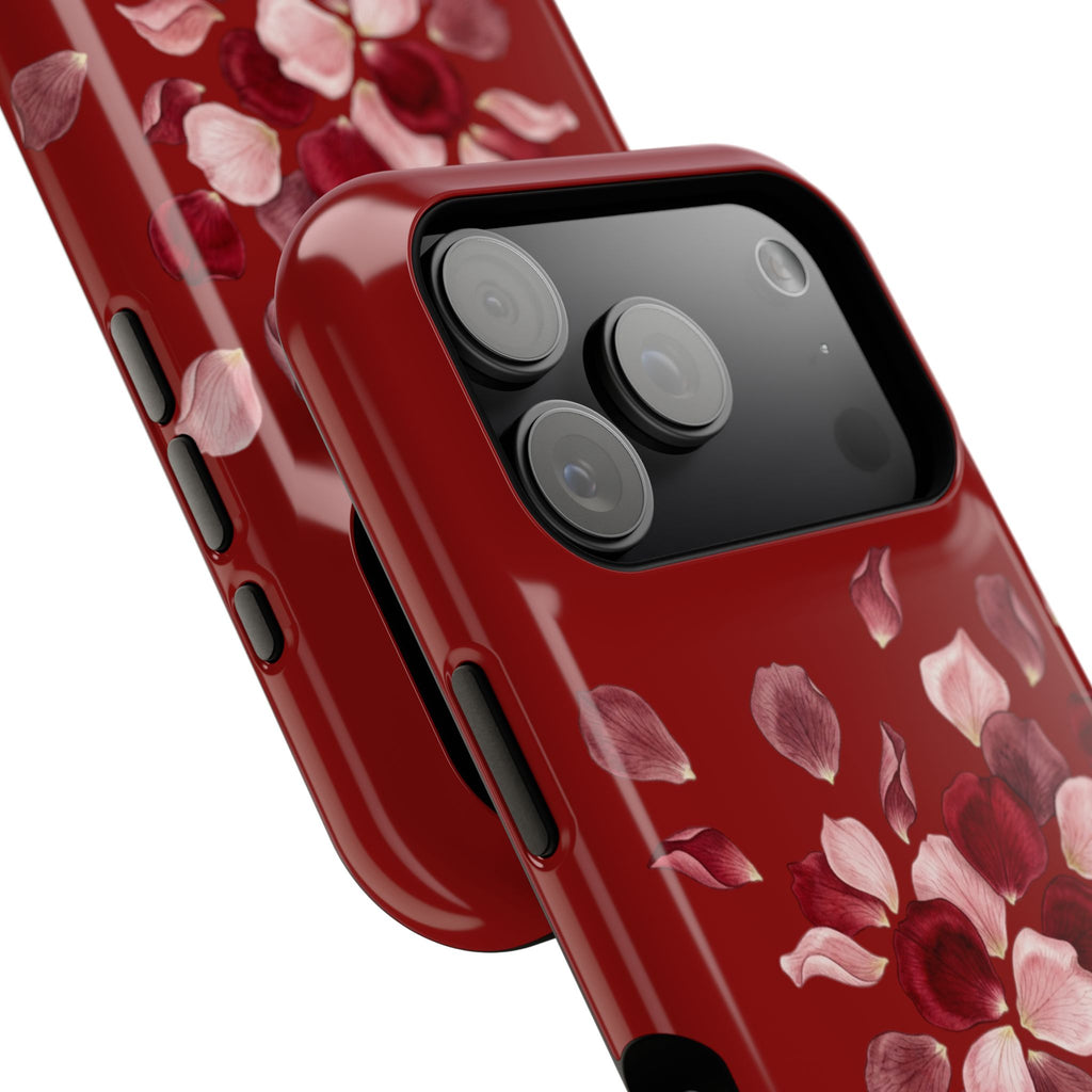 Phone Case — Red Floral Petal Magnetic Impact-Resistant Cover