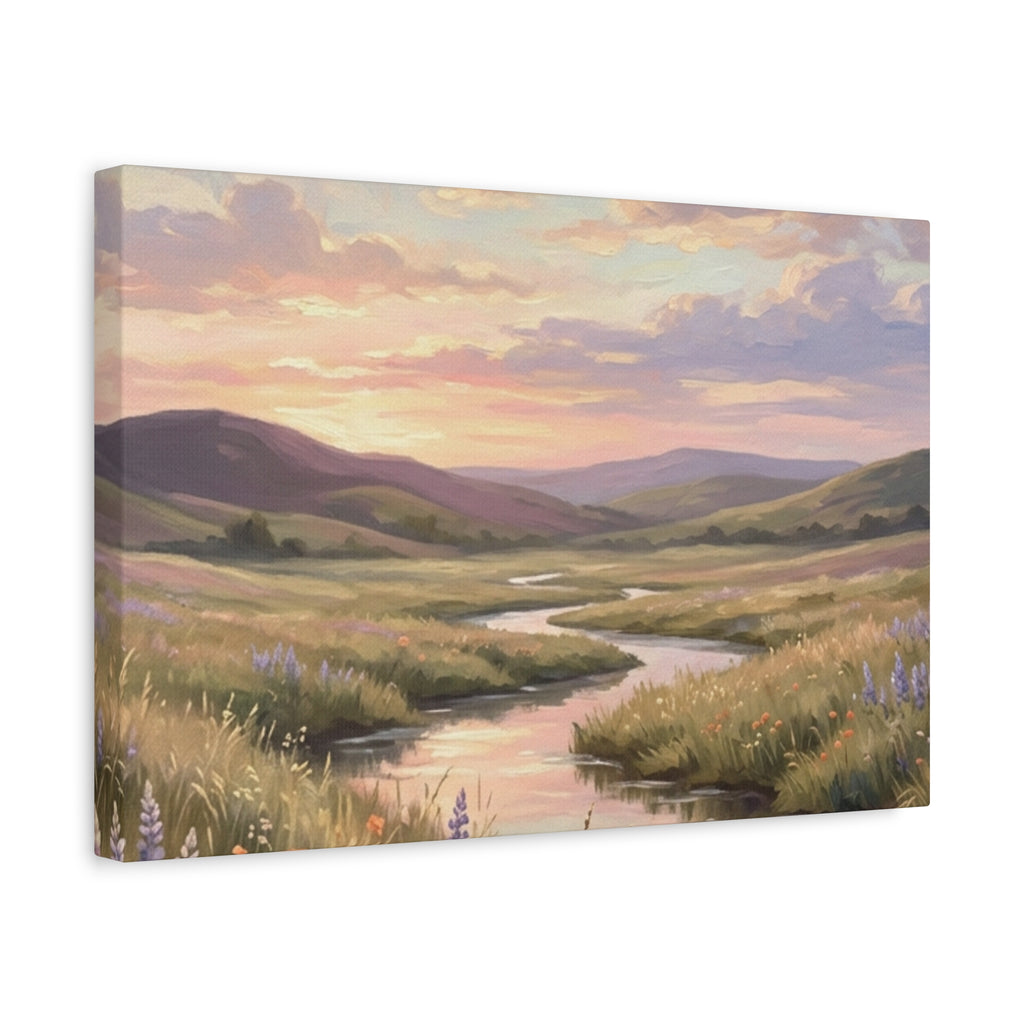 Sunset Meadow Canvas Wall Art - Stretched Matte Landscape Print