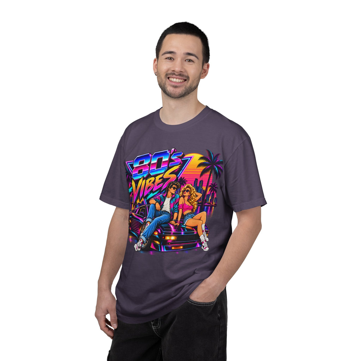 80s Vibes retro car scene T-shirt | neon palm sunset