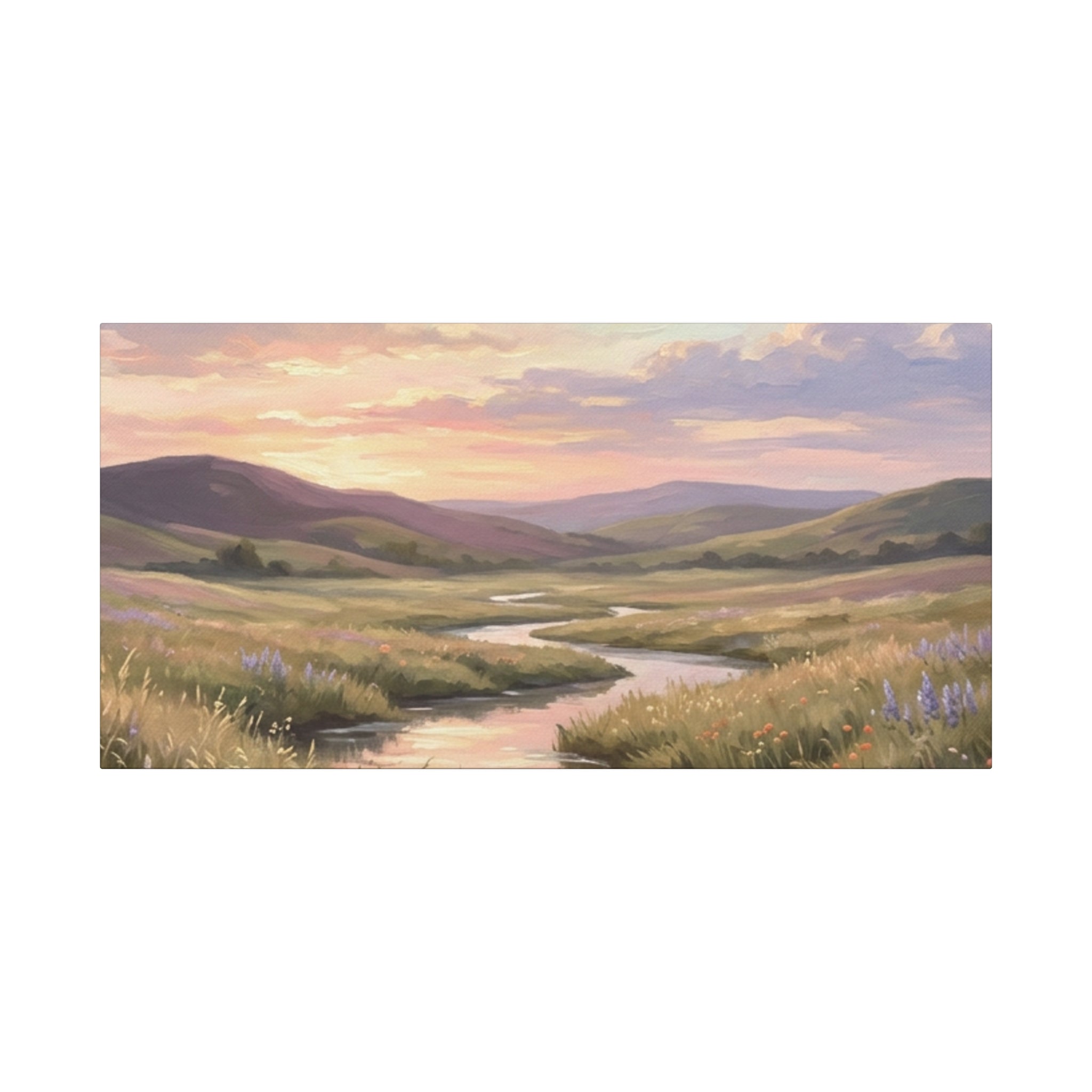 Sunset Meadow Canvas Wall Art - Stretched Matte Landscape Print