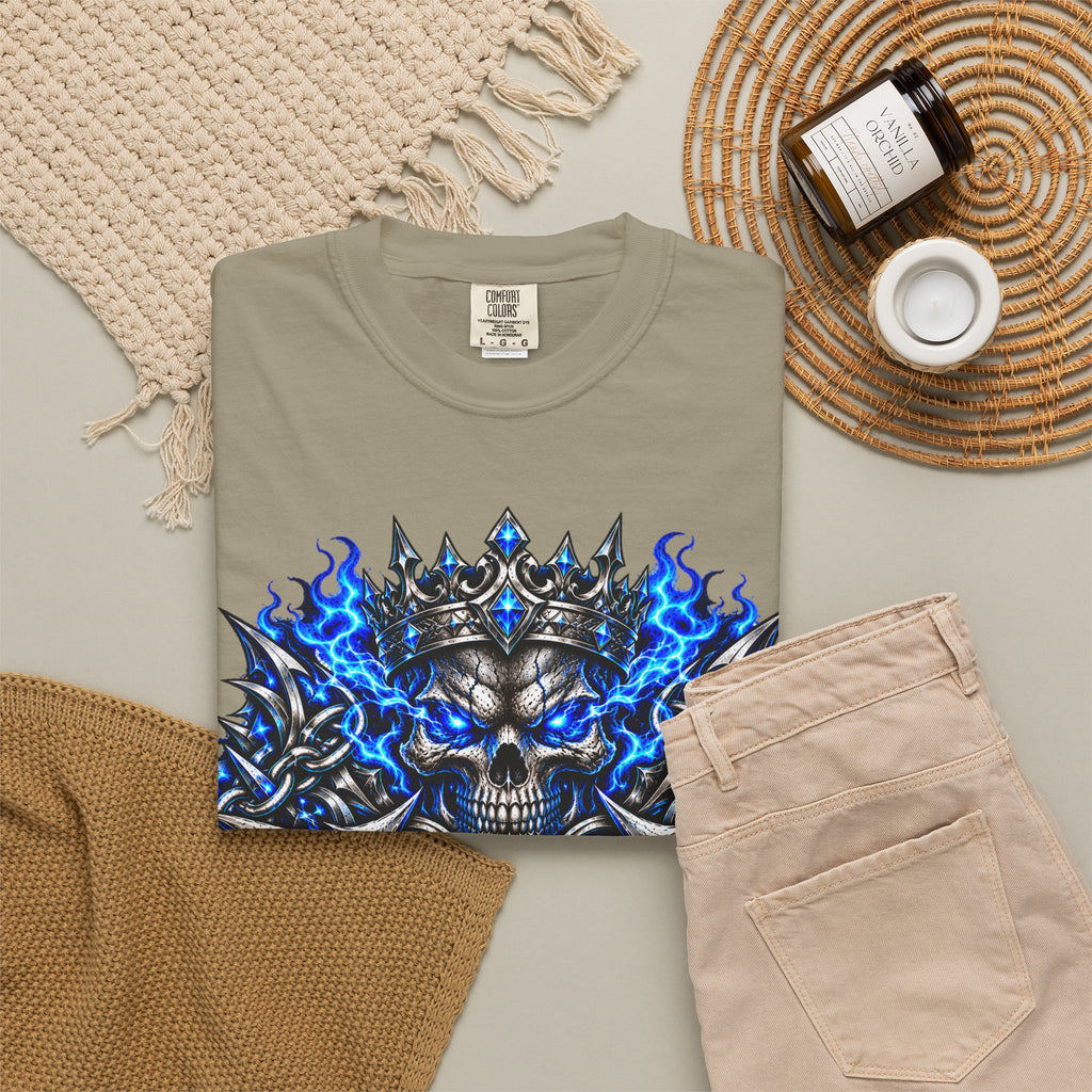 Wrath Skull Crown T‑Shirt — Blue Flame Gothic Graphic Tee