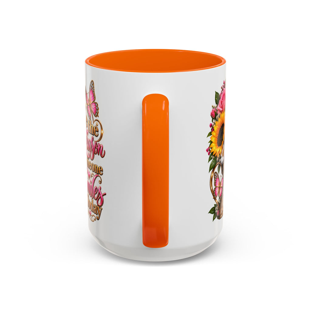 Be the Reason Someone Smiles Today Accent Coffee Mug – Floral Sunflower & Rose Inspirational 11/15oz