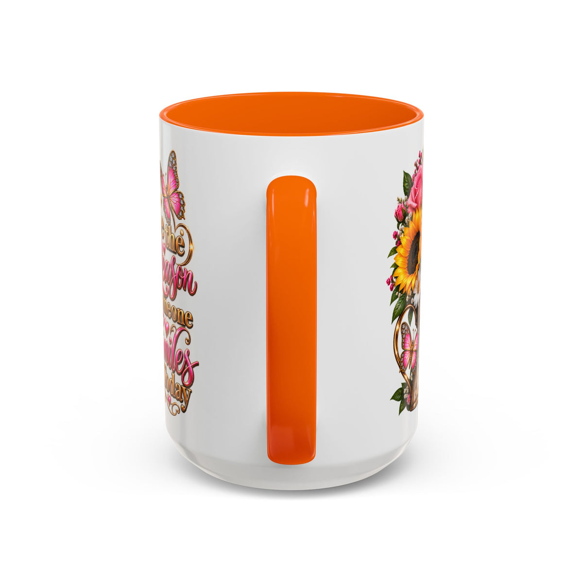 Be the Reason Someone Smiles Today Accent Coffee Mug – Floral Sunflower & Rose Inspirational 11/15oz