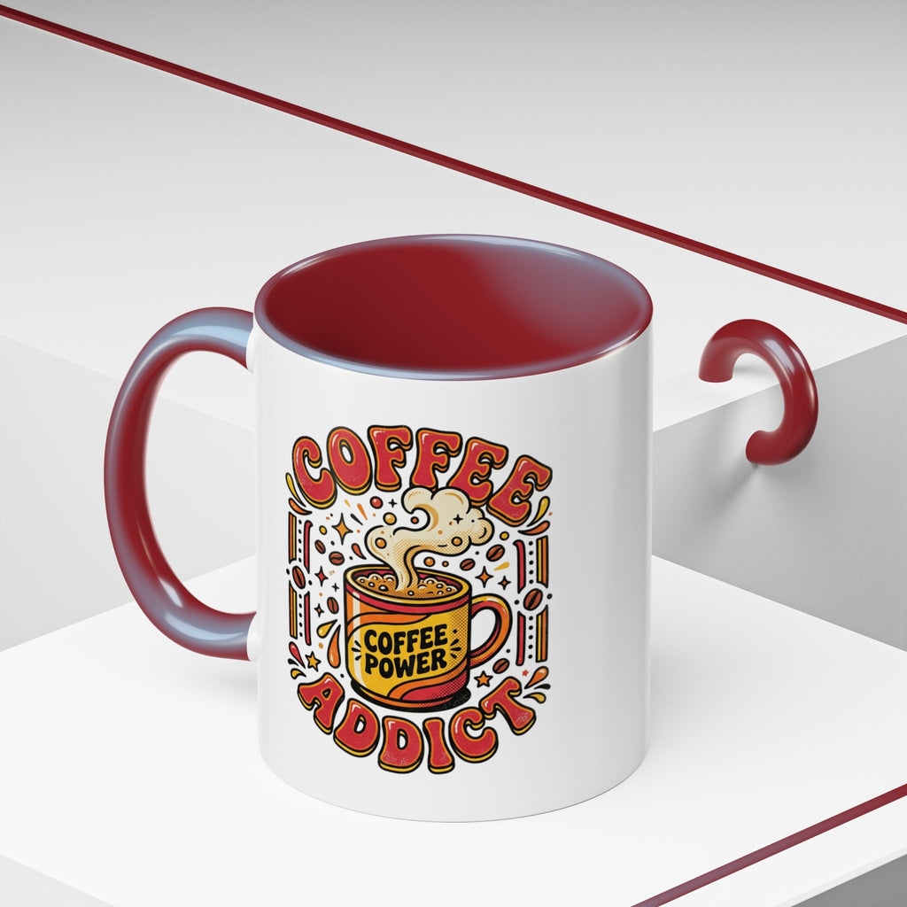 Coffee Addict Accent Mug — "Coffee Power" Retro Coffee Lover Gift (11oz/15oz)