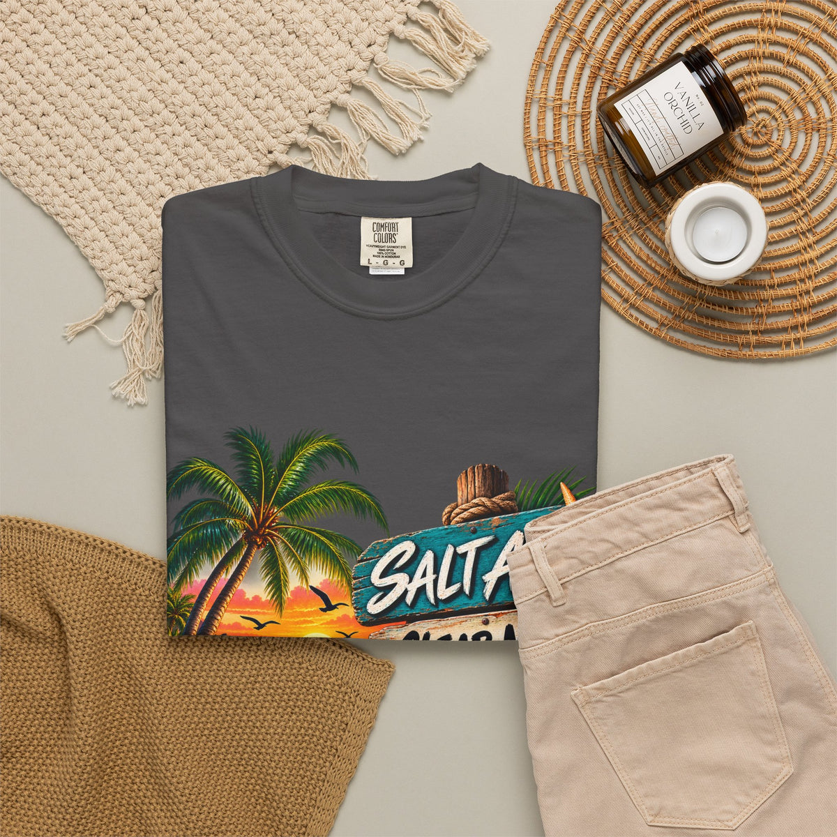 Salt Air, Clear Mind T-Shirt — Tropical Sunset Beach Graphic Tee