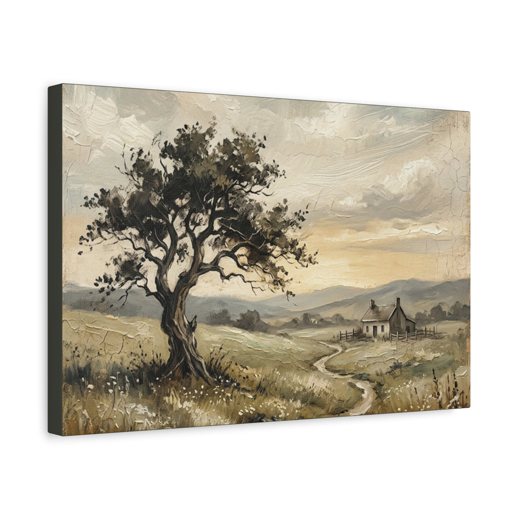 Rustic Countryside Canvas Wall Art — Serene Landscape Matte Stretched Canvas Print
