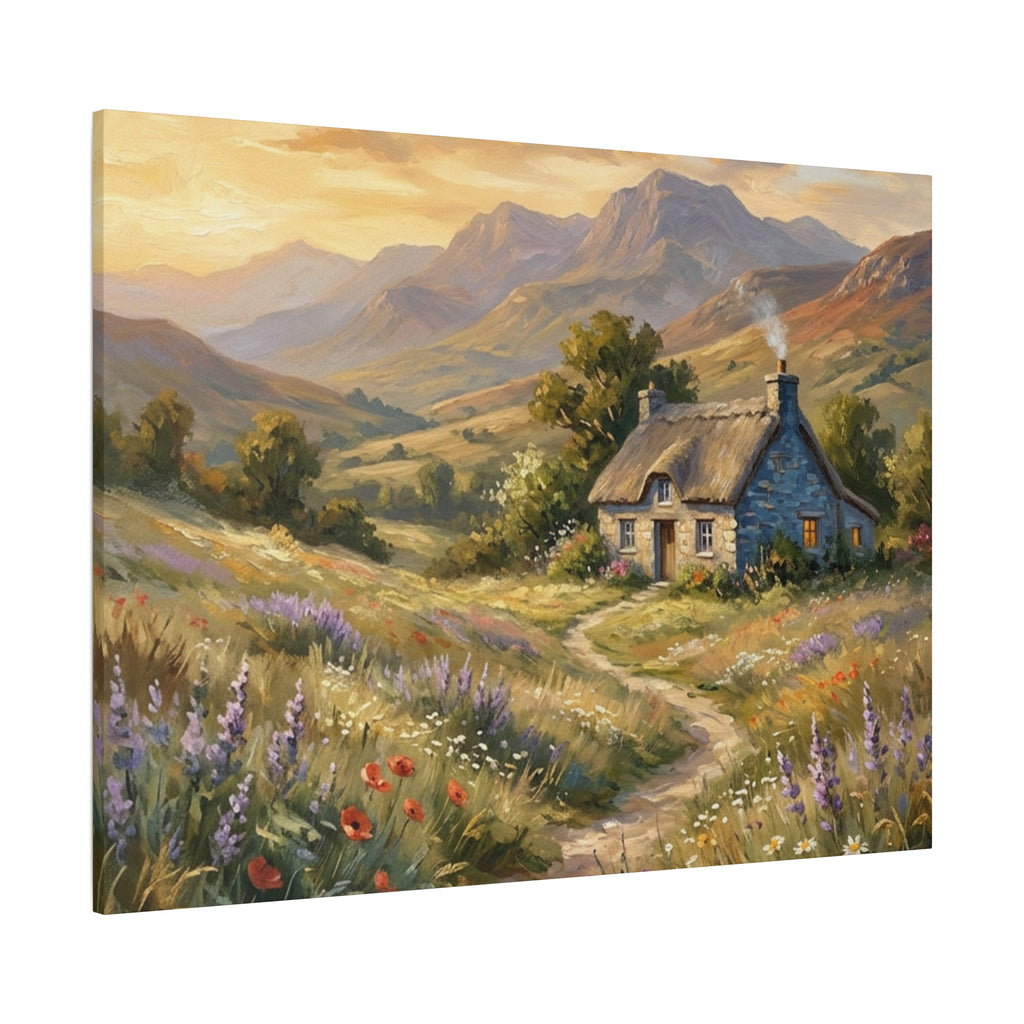 Countryside Cottage Canvas Wall Art — Tranquil Rustic Landscape Print