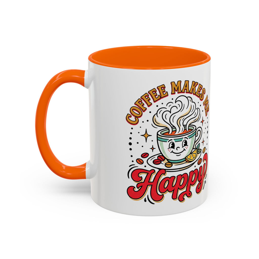 Coffee Mug — "Coffee Makes Me Happy" Cute Retro Accent Mug (11/15oz)