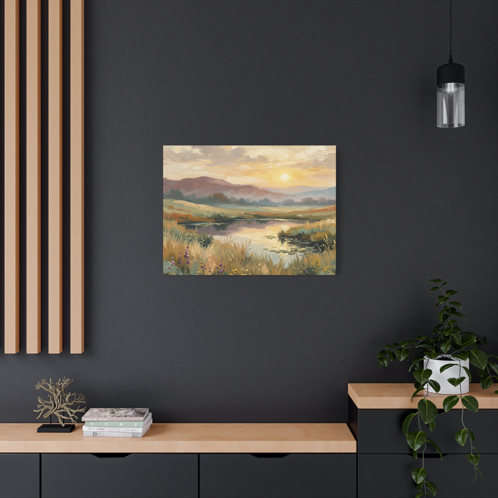 Sunset Meadow Canvas Wall Art — Stretched Matte Landscape Print