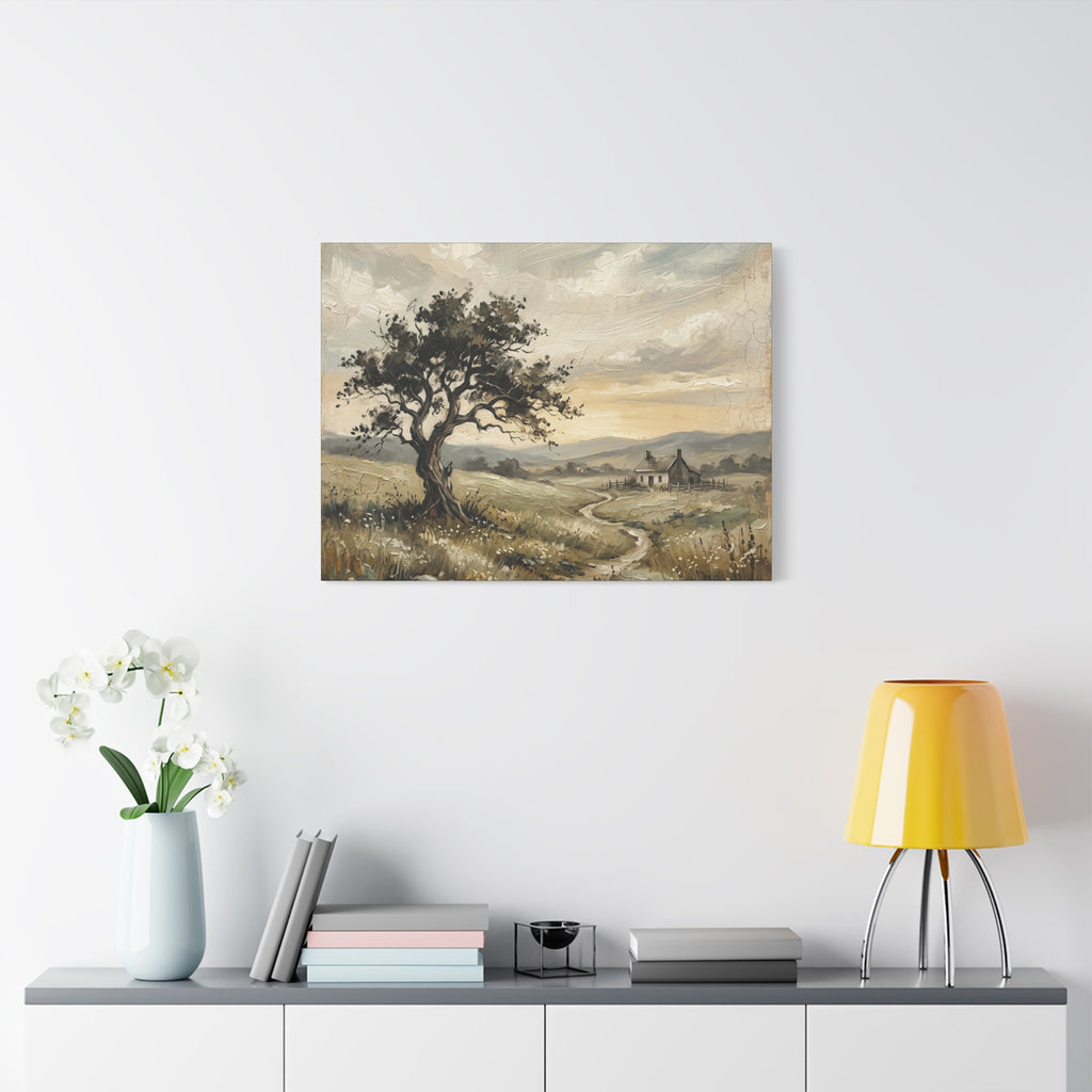 Rustic Countryside Canvas Wall Art — Serene Landscape Matte Stretched Canvas Print