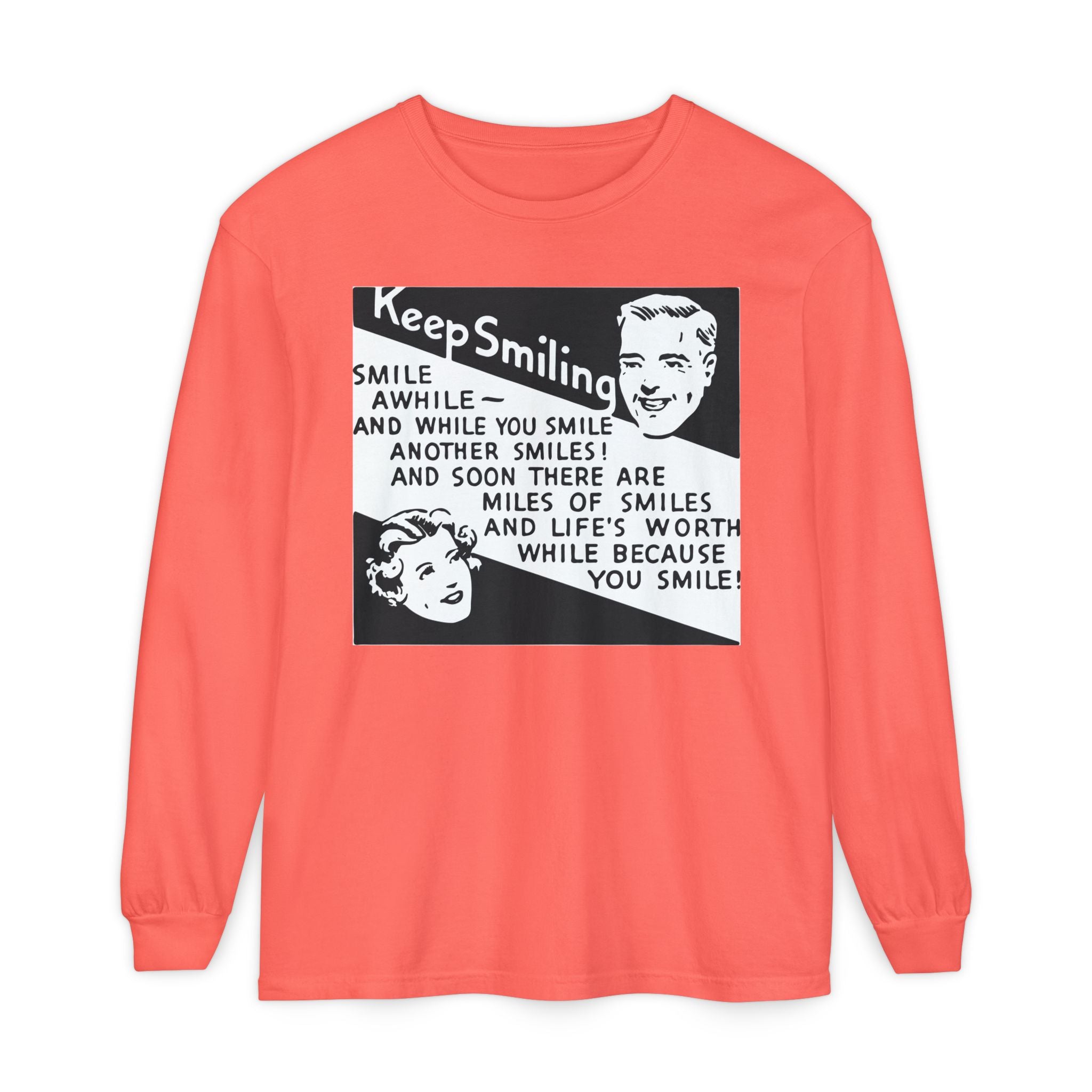 Keep Smiling Long Sleeve Tee — Retro Motivational Graphic Shirt