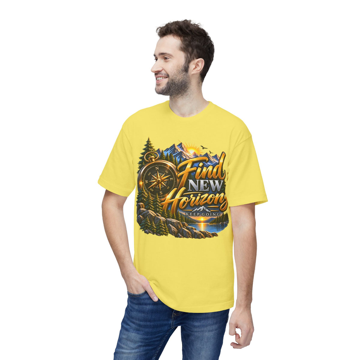 Find New Horizons T-Shirt — Adventure Compass Mountain Graphic Tee