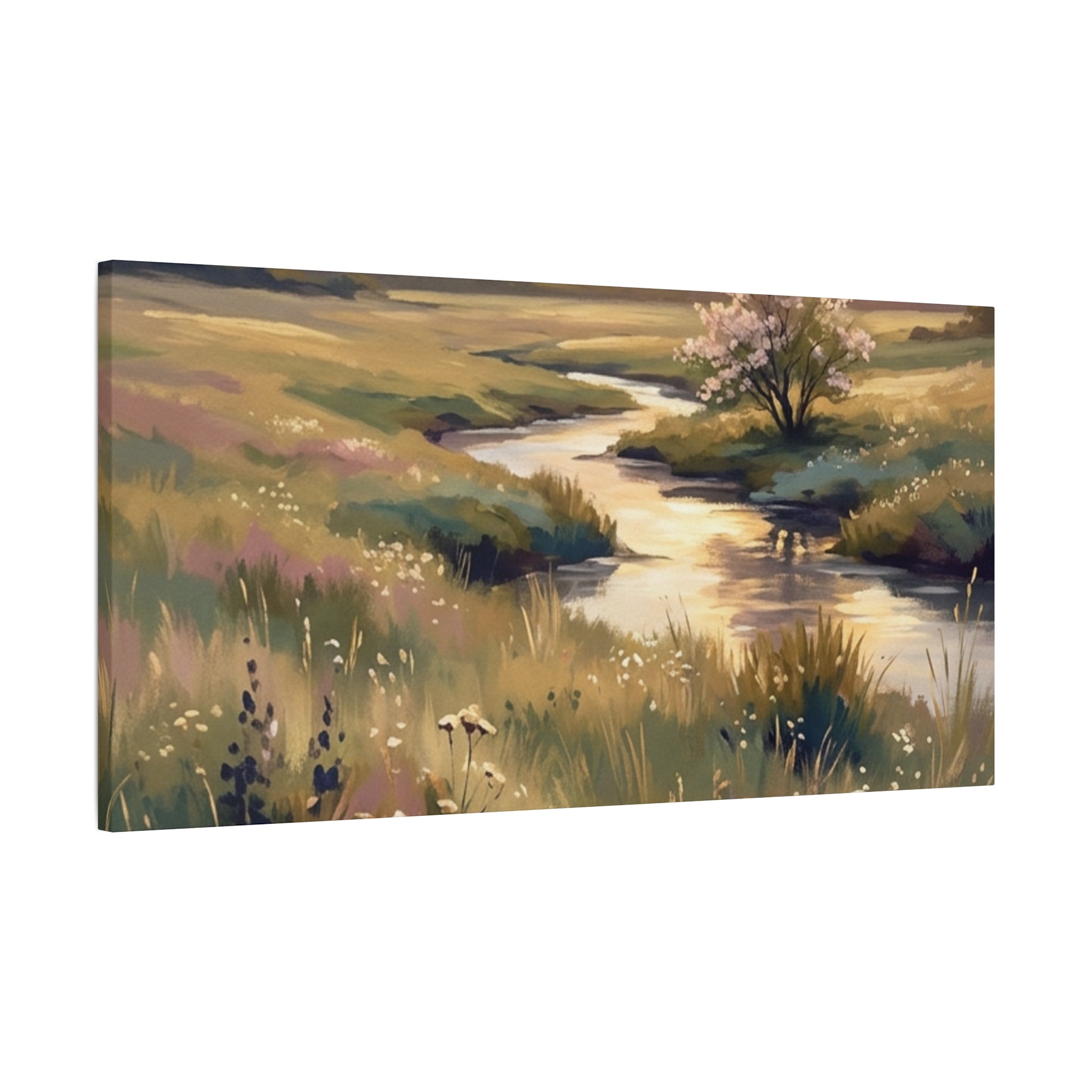 Serene Meadow Stream Matte Canvas Art — Stretched Wall Decor