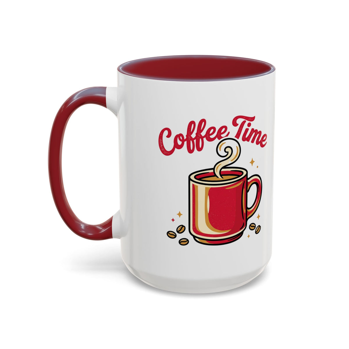Coffee Mug - "Coffee Time" Red Accent Ceramic Mug (11/15oz)