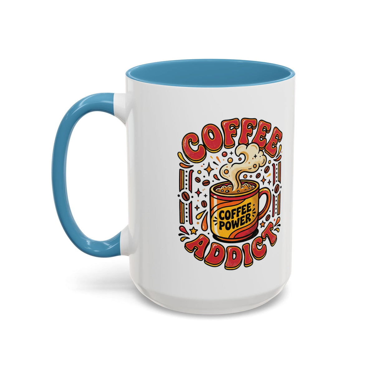 Coffee Addict Accent Mug — "Coffee Power" Retro Coffee Lover Gift (11oz/15oz)