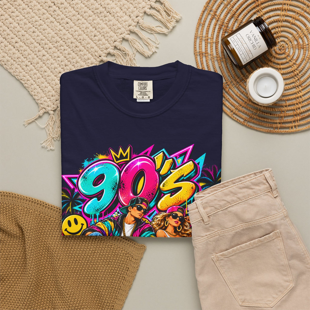 90s Retro Streetwear T-Shirt — Vintage Boombox & Neon Graffiti Design