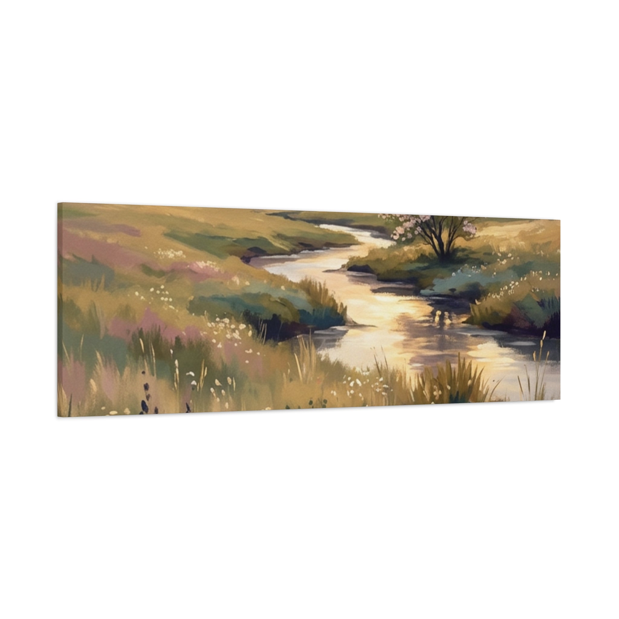 Serene Meadow Stream Matte Canvas Art — Stretched Wall Decor