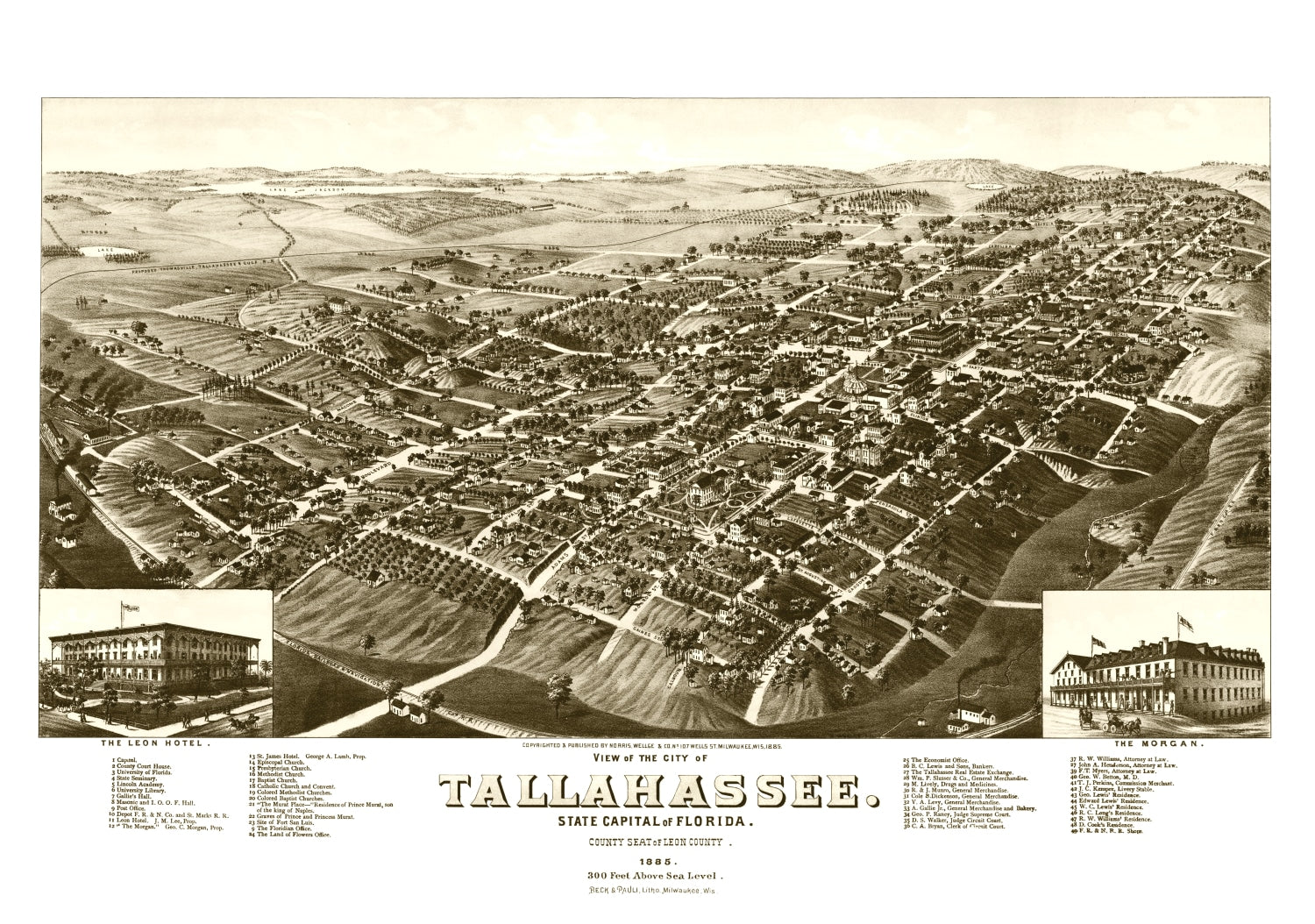 Vintage Map of Tallahassee, Florida 1885