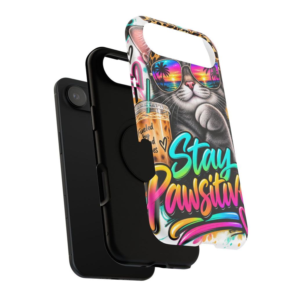 Phone Case — "Stay Pawsitive" Cat Impact-Resistant Case