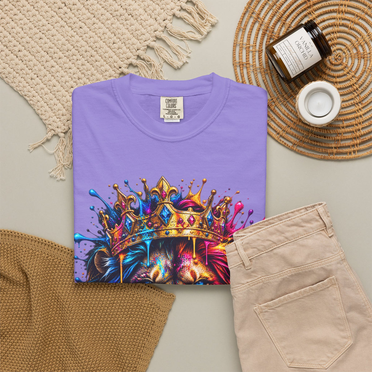 Color Splash Lion Tee — Regal Crown Graphic T-Shirt