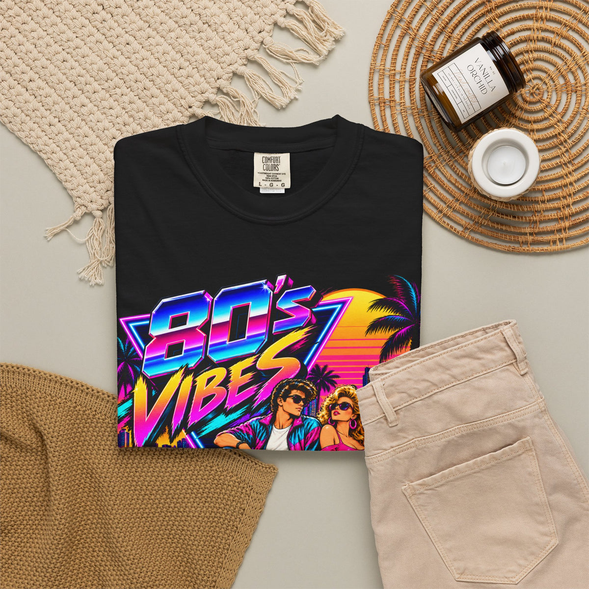 80s Vibes retro car scene T-shirt | neon palm sunset