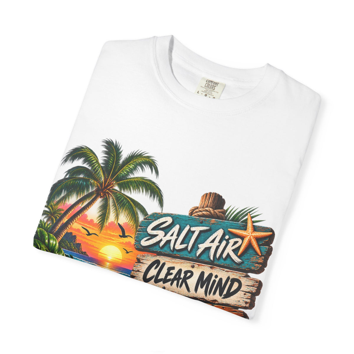 Salt Air, Clear Mind T-Shirt — Tropical Sunset Beach Graphic Tee