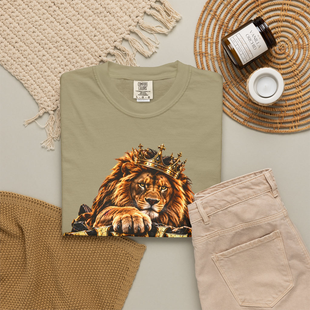 Lion Graphic T-Shirt — "Never Give Up: Great Things Take Time" Motivational Tee