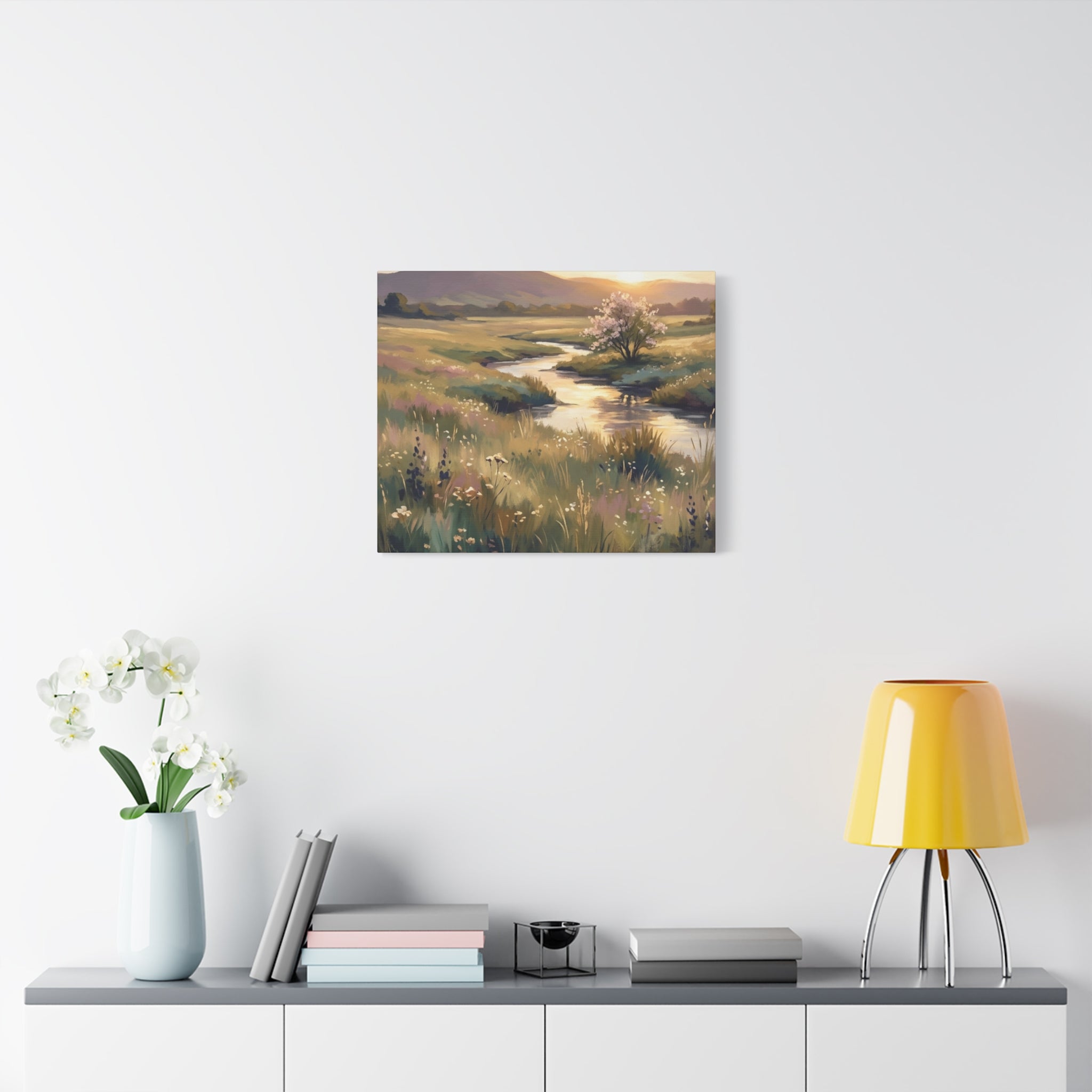 Serene Meadow Stream Matte Canvas Art — Stretched Wall Decor