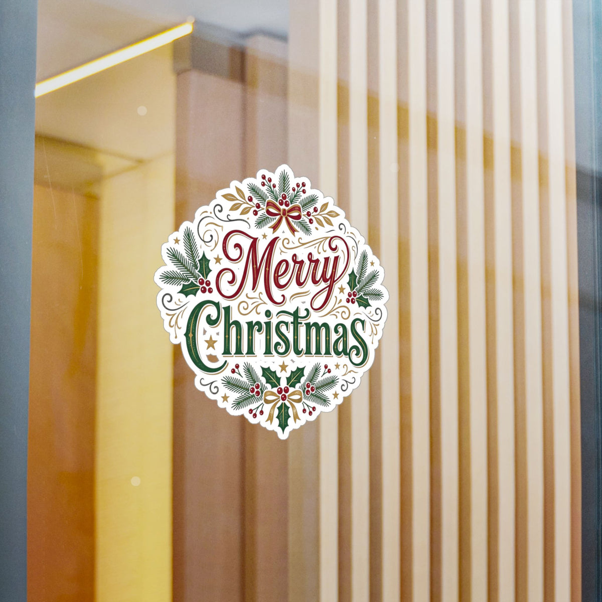 Merry Christmas Vinyl Decal — Holiday Wreath Sticker for Windows, Laptops & Gifts