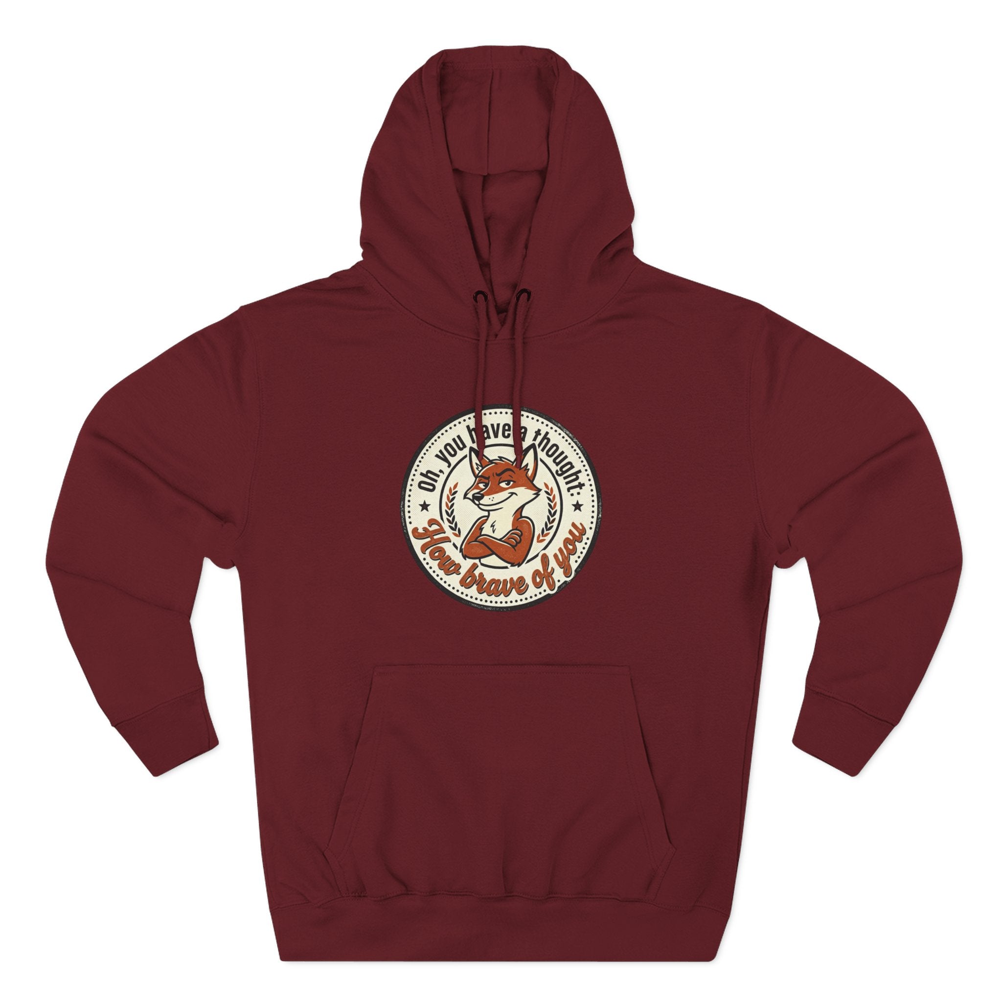 Fox Badge Hoodie — "Be Brave & Kind" Retro Emblem Fleece Hoodie