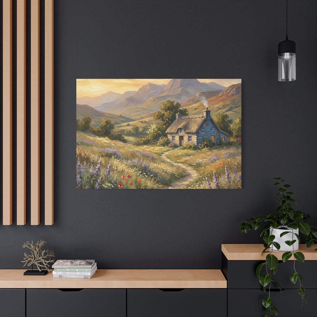 Countryside Cottage Canvas Wall Art — Tranquil Rustic Landscape Print