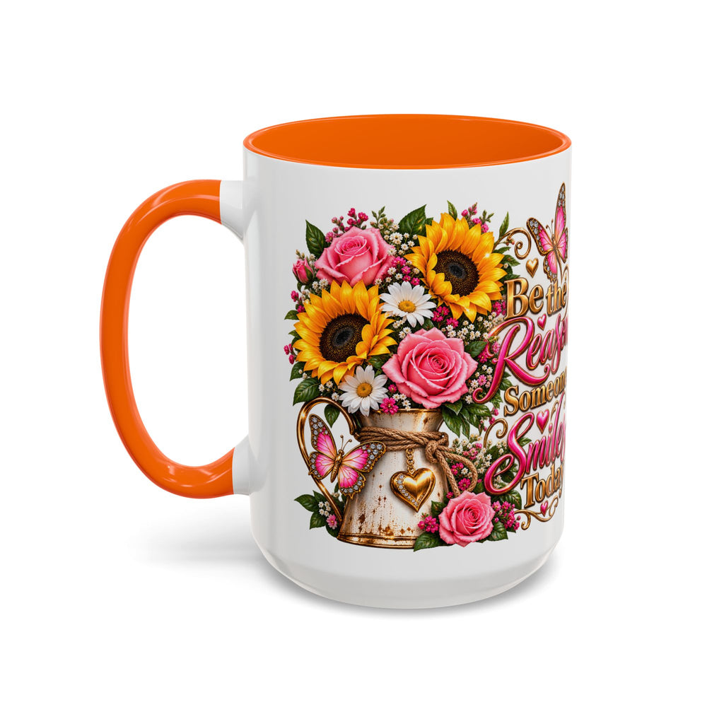 Be the Reason Someone Smiles Today Accent Coffee Mug – Floral Sunflower & Rose Inspirational 11/15oz