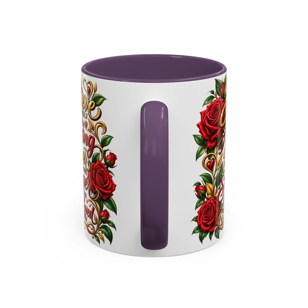 Inspirational Rose Coffee Mug — "Believe in Yourself" Motivational Tea Cup