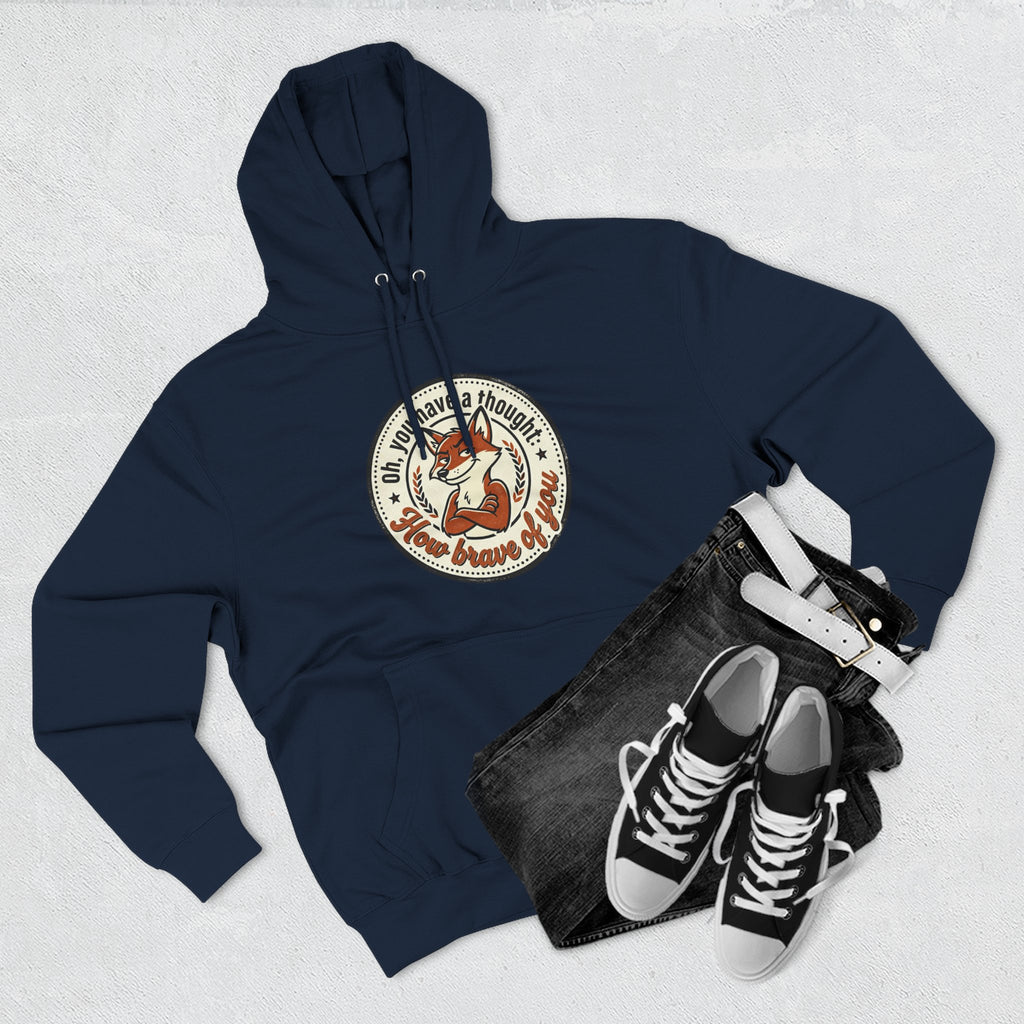 Fox Badge Hoodie — "Be Brave & Kind" Retro Emblem Fleece Hoodie