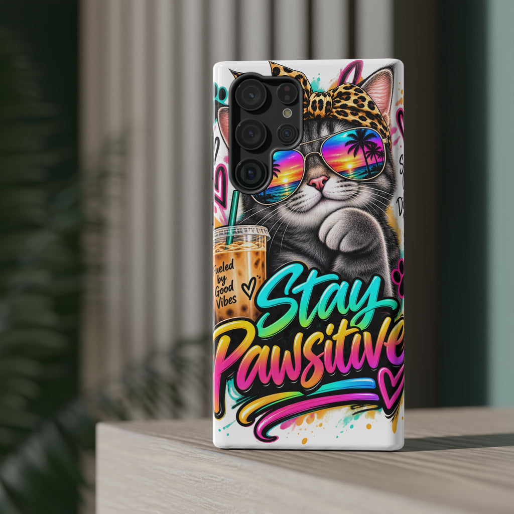 Phone Case — "Stay Pawsitive" Cat Impact-Resistant Case
