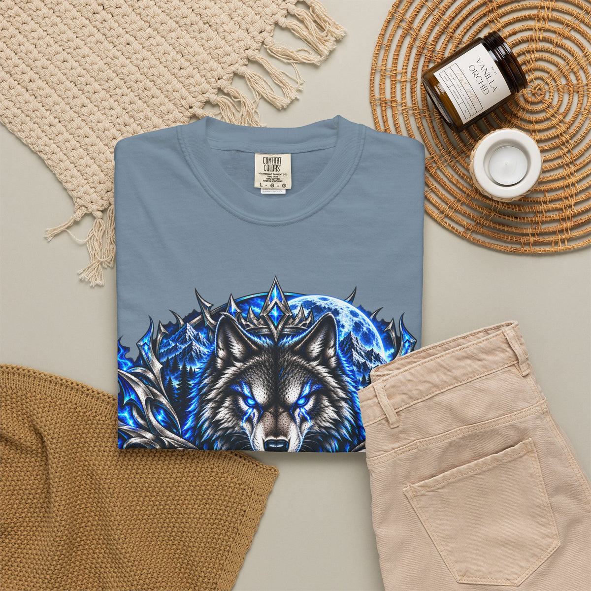 Conqueror Wolf Graphic T-Shirt — Fierce Blue Wolf Design