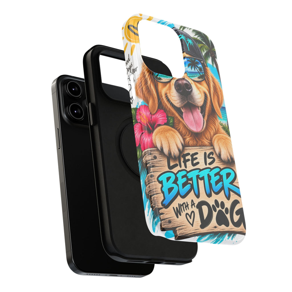 Impact-Resistant Phone Case — "Life Is Better With a Dog" Tropical Dog Design