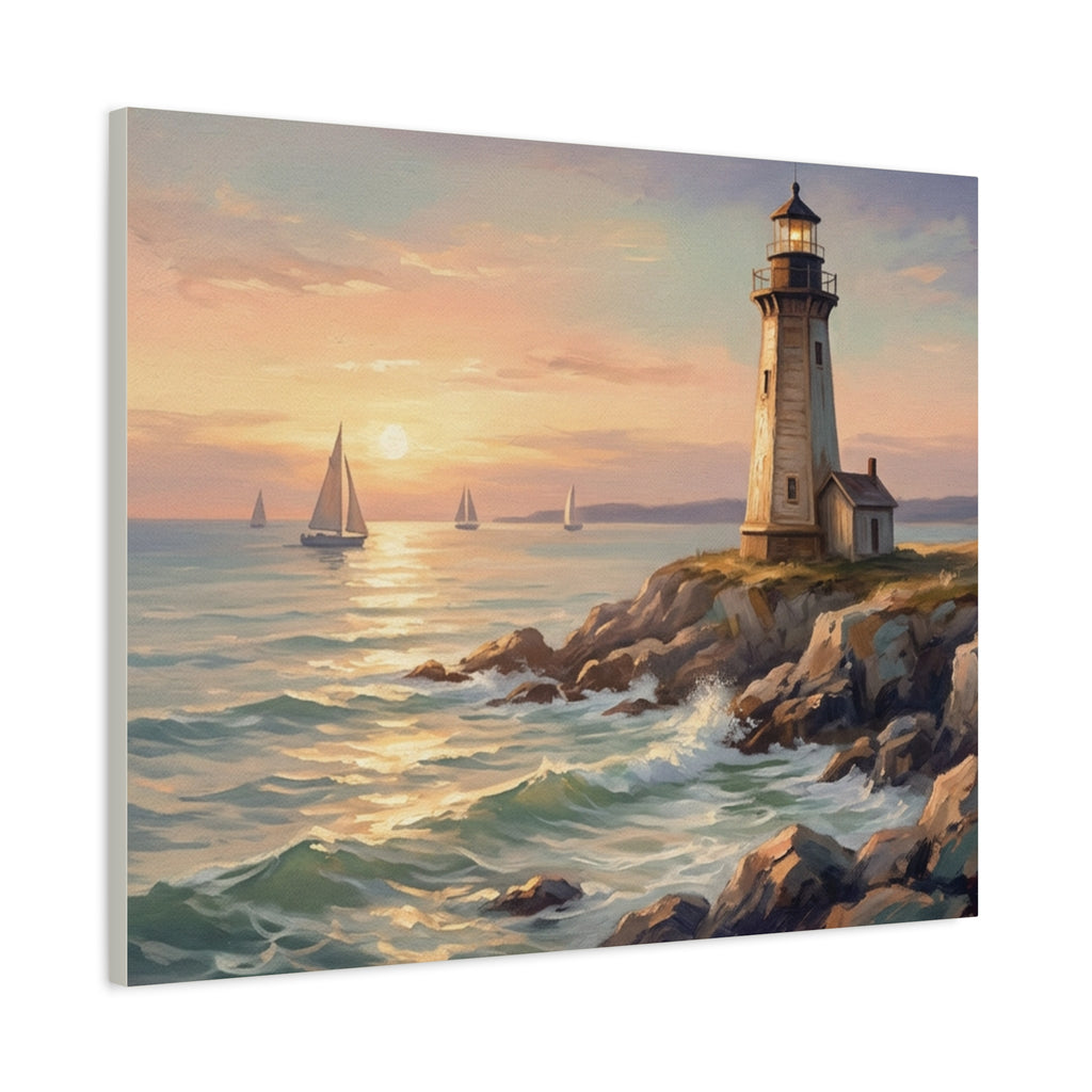 Seaside Lighthouse Sunset Canvas Print